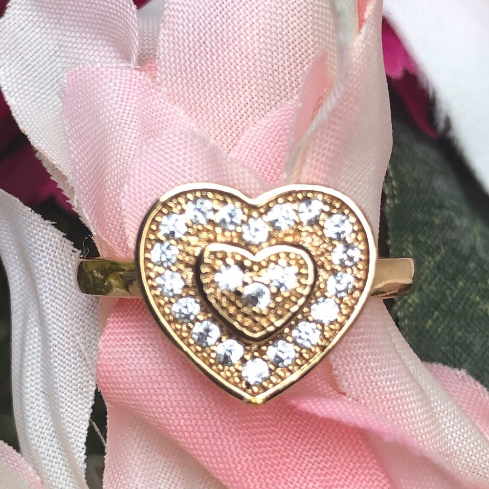 New!  gold/cz diamond heart ring size 8